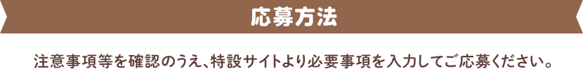 応募方法注意事項等を確認のうえ、特設サイトより必要事項を入力してご応募ください。